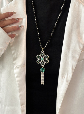 国潮花朵水滴吊坠串珠毛衣链女