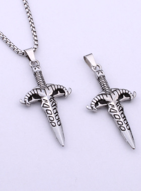 欧美复古龙剑钛钢项链男女毛衣链