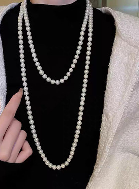 施家双层珍珠项链妈妈链女款长款