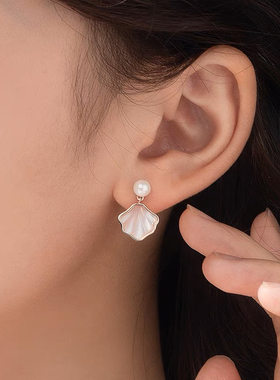 韩版设计甜美贝壳珍珠项链套装搭裙子白色简约百搭超仙配饰三件套