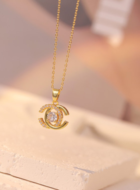 爆款小香精致锆石锁骨链高级感气质百搭双c项链镶钻精致饰品配饰