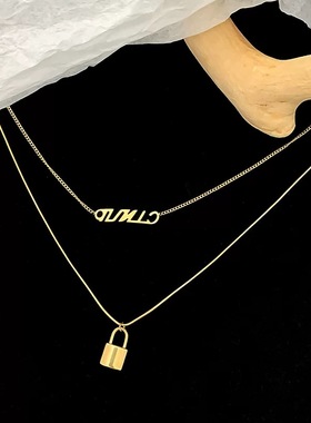 双层小锁锁骨链ins风高级设计感项链女款通体钛钢饰品配饰不掉色