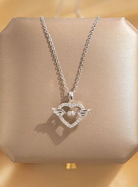 韩版爱心翅膀镂空灵动超闪项链