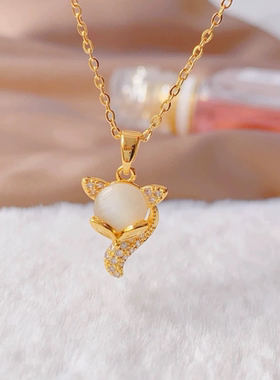 网红时尚金色可爱小狐狸吊坠项链