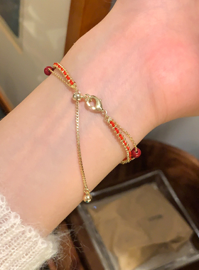 本命年红绳小马钱币编织双层手链女轻奢高级感手绳气质红绳手饰