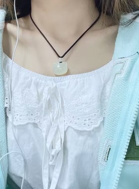 青色祥云白色平安锁吊坠项链学生小众设计民族风情侣闺蜜小礼物女