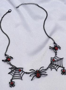 跨境合金欧美万圣节蜘蛛项链个性夸张黑色蜘蛛网锁骨链潮饰品配饰