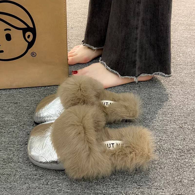 韩版平底毛毛拖鞋女外穿2025秋冬新款加绒保暖懒人一脚蹬包头棉拖,淘宝优惠券,粉丝福利购,淘宝优惠卷