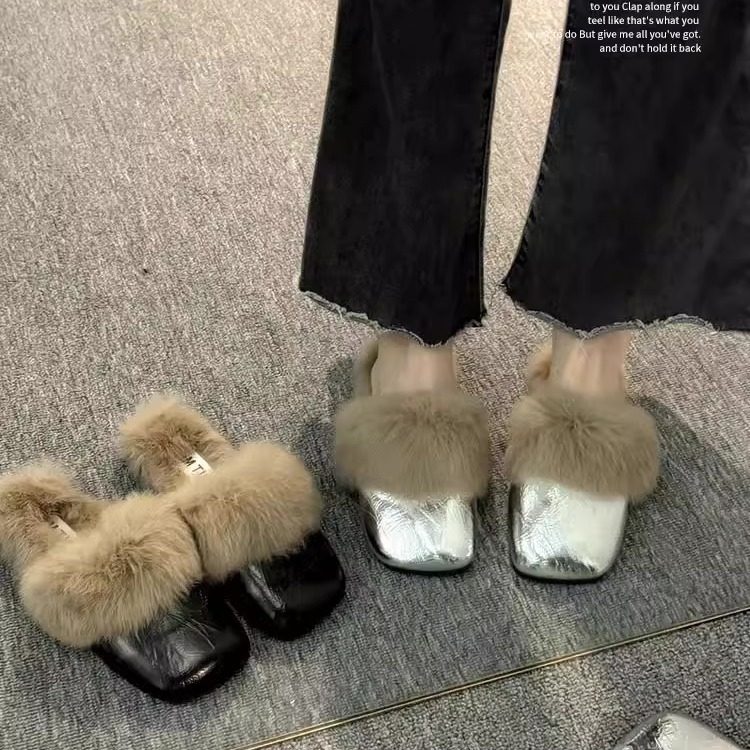 韩版平底毛毛拖鞋女外穿2025秋冬新款加绒保暖懒人一脚蹬包头棉拖,淘宝优惠券,粉丝福利购,淘宝优惠卷