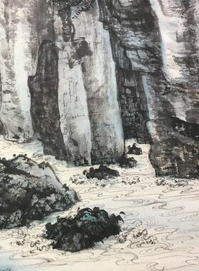 大千赤壁图中式近代山水字画T真迹微喷仿古复制国画竖幅挂轴装饰