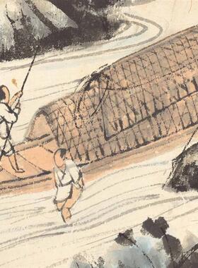大千急流行舟图纸本山水B立轴走廊玄关挂画名家字画高清微喷复制