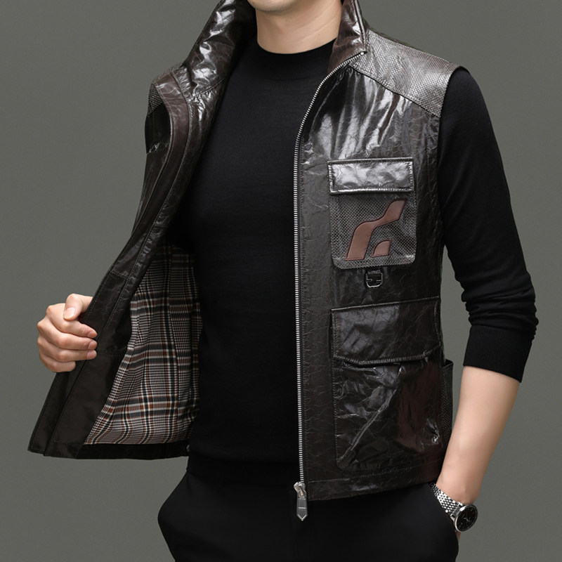 春秋季真皮皮衣油蜡牛皮时尚潮流简约男士立领马甲休闲男装上衣,淘宝优惠券,粉丝福利购,淘宝优惠卷