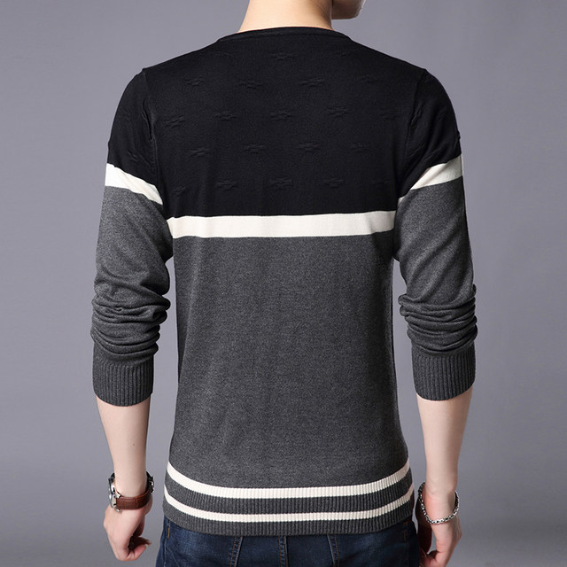 Spring and autumn thin sweater men's long -sleeved V -neck repair the wool of the youth striped bottom shirt, chicken heart collar sweater