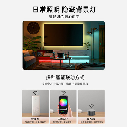 钉子科技画框幕日蚀背光灯氛围背景灯  双LED灯带环境光效 RGB触摸遥控渐变电视灯APP控制智能音箱接入 - 图2