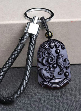 2026年马年雕刻桃木三合生肖属蛇鸡牛巳酉丑钥匙扣朱砂饰品挂件