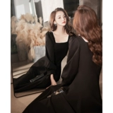 Черное элитное вечернее платье, 2023, изысканный стиль, французский стиль