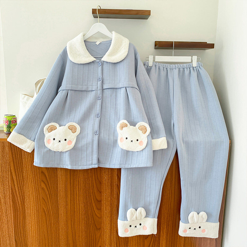 孕妇纯棉空气棉月子服秋冬季睡衣 古芭莱家居服套装