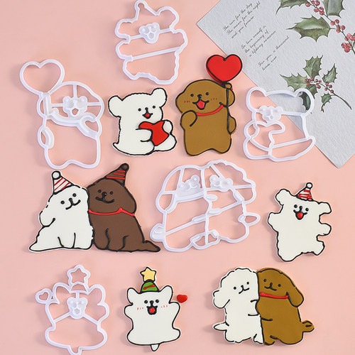 卡通线条小狗翻糖切模情人节周年纪念日蛋糕装饰烘焙工具塑料压模 - 图0