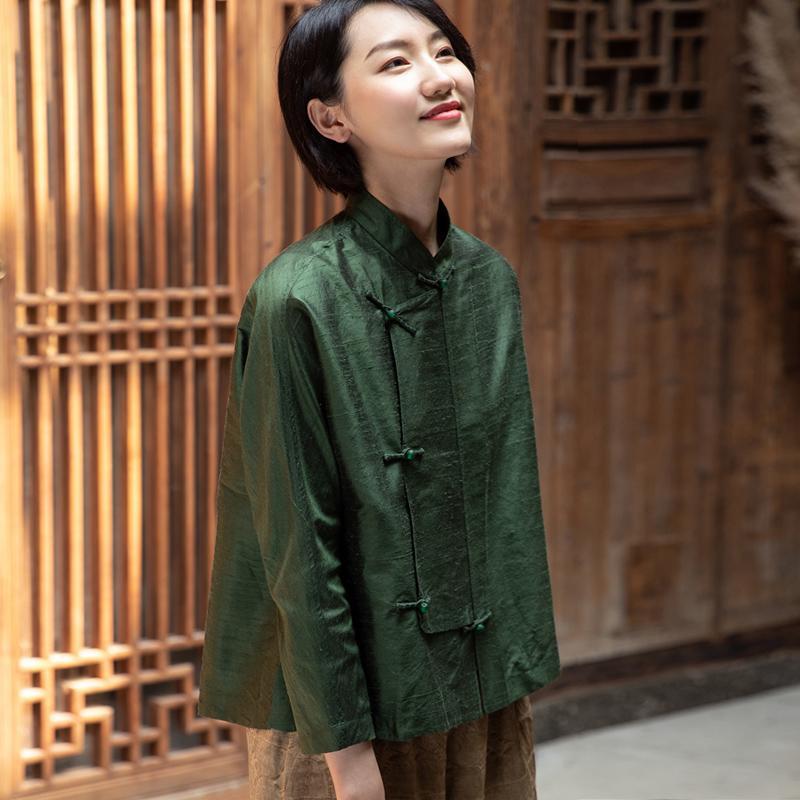 民族风复古文艺斜襟盘扣中式小众设计别致衬衫长袖上衣女春秋衬衣