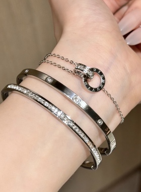 「一达芙同款」罗马假日双环手镯钛钢不掉色三件套叠戴椭圆形手环