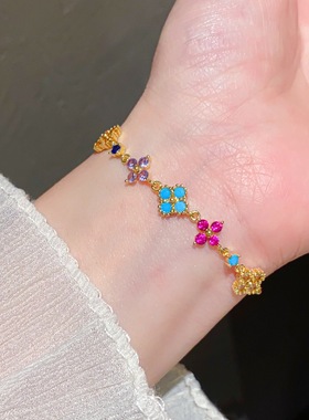 法式手链简约幸运彩色多巴胺锆石