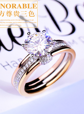 轻奢经典莫桑钻戒指三色银镀金女