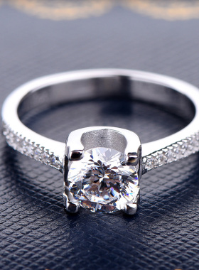 个性时尚莫桑石钻戒纯银镀白金