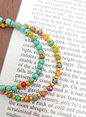 捷克珠复古手链绿叶简约小众琉璃