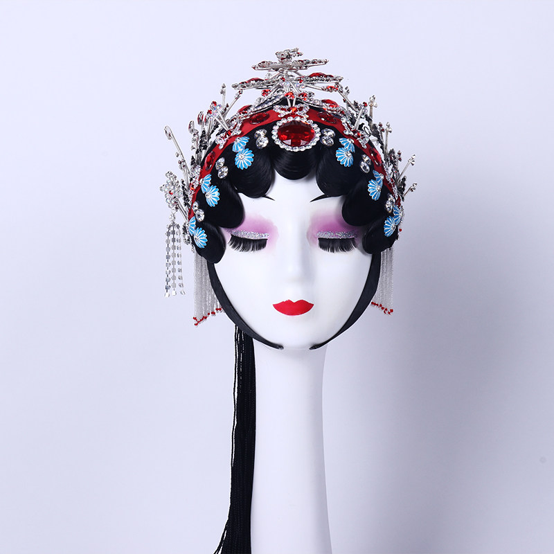 京剧戏曲用品一体整套头面花旦小姐头套青衣发饰木钻包头帽子头饰,淘宝优惠券,粉丝福利购,淘宝优惠卷