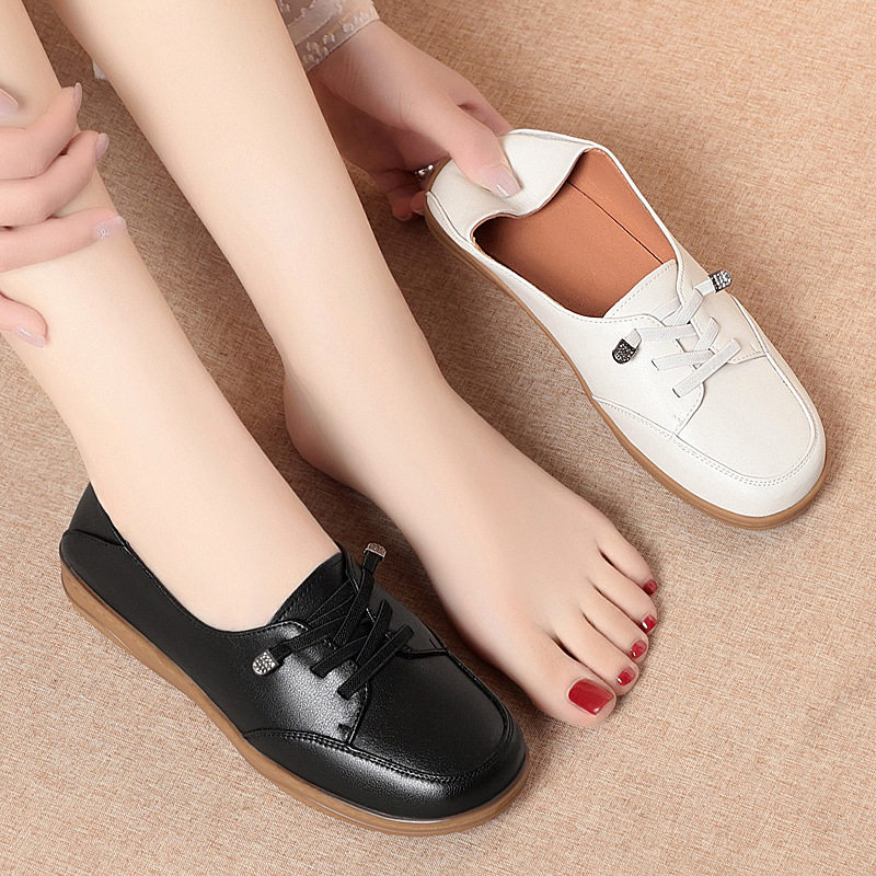真皮小白鞋女款夏季新款透气软底休闲鞋一脚蹬单鞋豆豆乐福鞋,淘宝优惠券,粉丝福利购,淘宝优惠卷