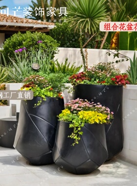 玻璃钢花盆创意线条裂纹组合花器