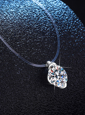 莫桑石人鱼之泪项链s925银隐形鱼线水滴钻简约超闪锁骨链