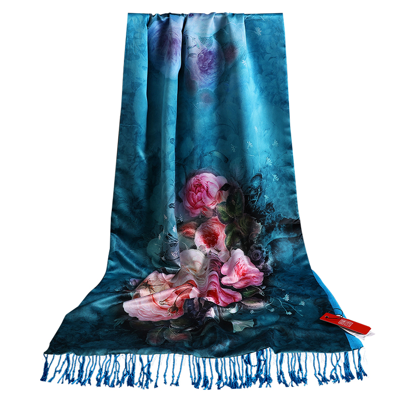 真丝丝巾女秋冬季高贵百搭长款桑蚕丝妈妈围巾旗袍披肩外搭两用 - 图3