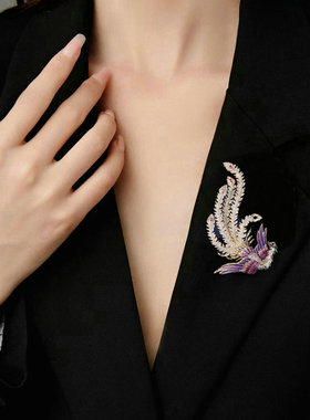 复古中国风礼服旗袍配饰胸花女秋冬外套大衣装饰奢华高档凤凰胸针