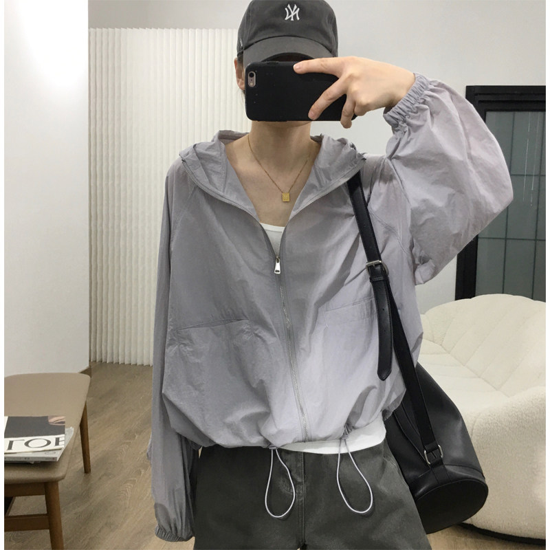 细米定制 插肩袖连帽休闲防晒衫女夏休闲百搭轻薄防晒衣长袖外套