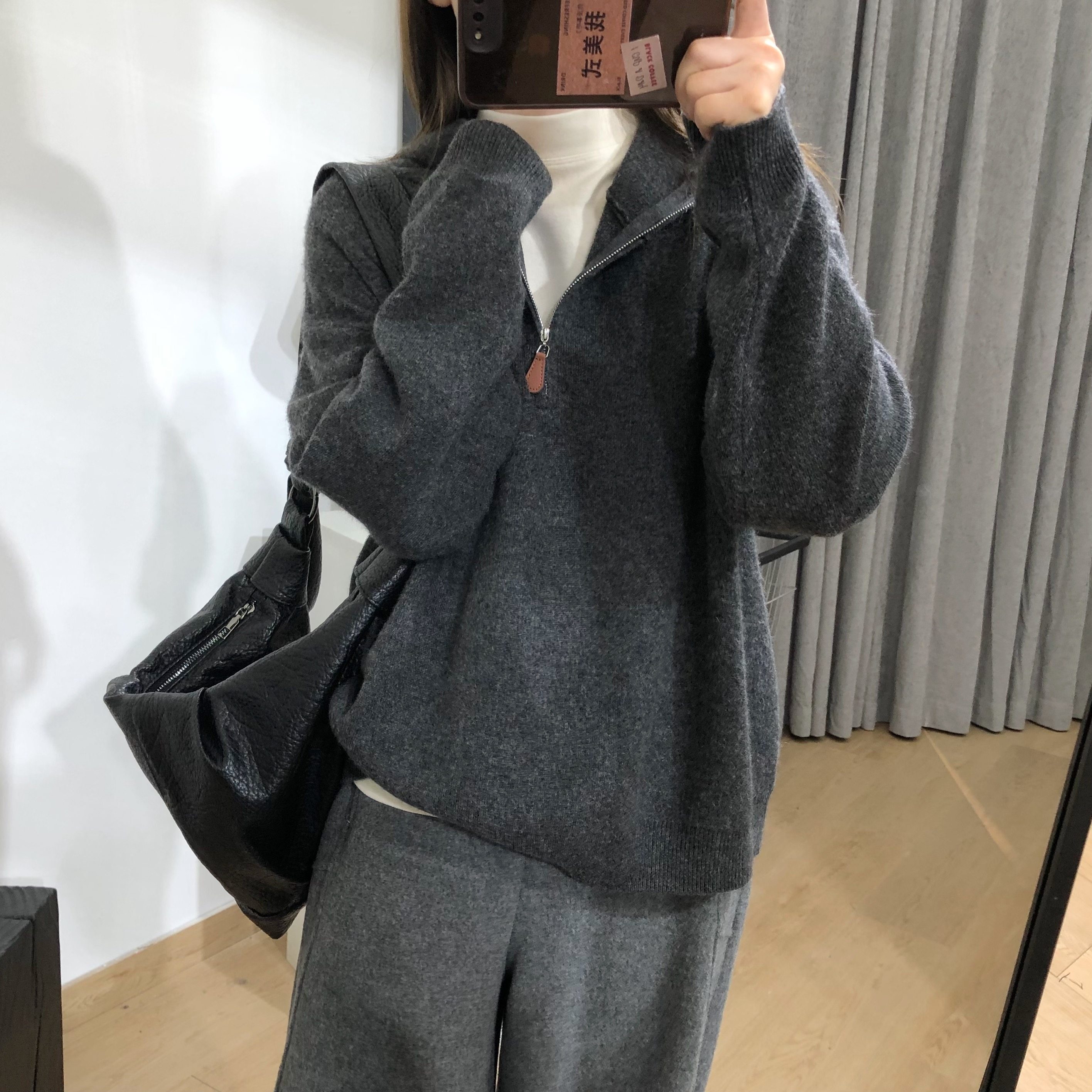 细米定制复古半拉链连帽羊绒杂花针织衫外套女冬季套头毛衣打底衫,淘宝优惠券,粉丝福利购,淘宝优惠卷