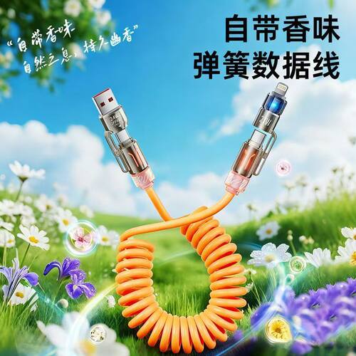 240W四合一双头typec弹簧数据线香薰闪充carplay车载投屏收纳充电线tpyec伸缩适用苹果16/14/15华为小米 - 图0