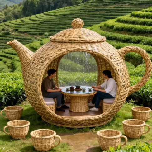 网红茶园打卡藤编景观小品巨型茶壶凉亭座椅防腐防晒定制厂家,淘宝优惠券,粉丝福利购,淘宝优惠卷