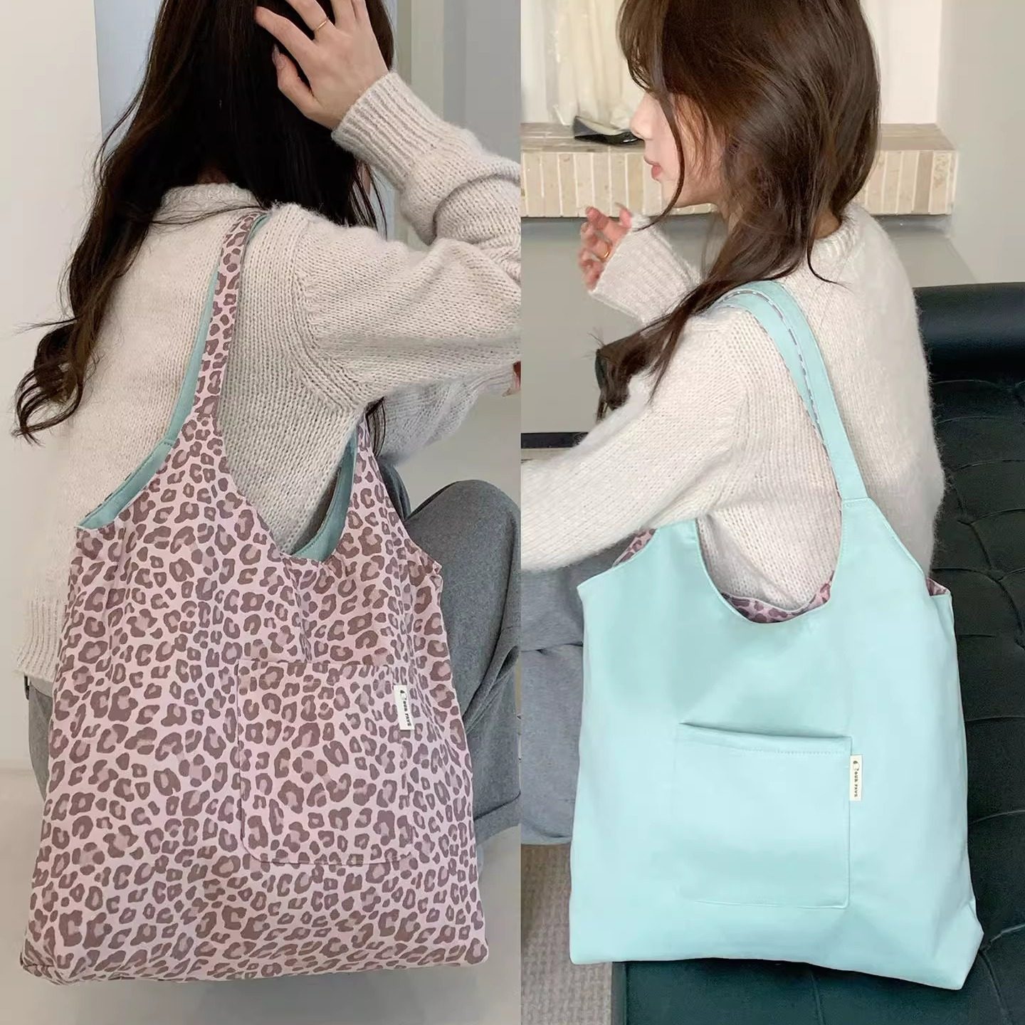 秋款复古豹纹撞色通勤单肩包粉色韩版双面包小清新托特包麂皮绒包,淘宝优惠券,粉丝福利购,淘宝优惠卷