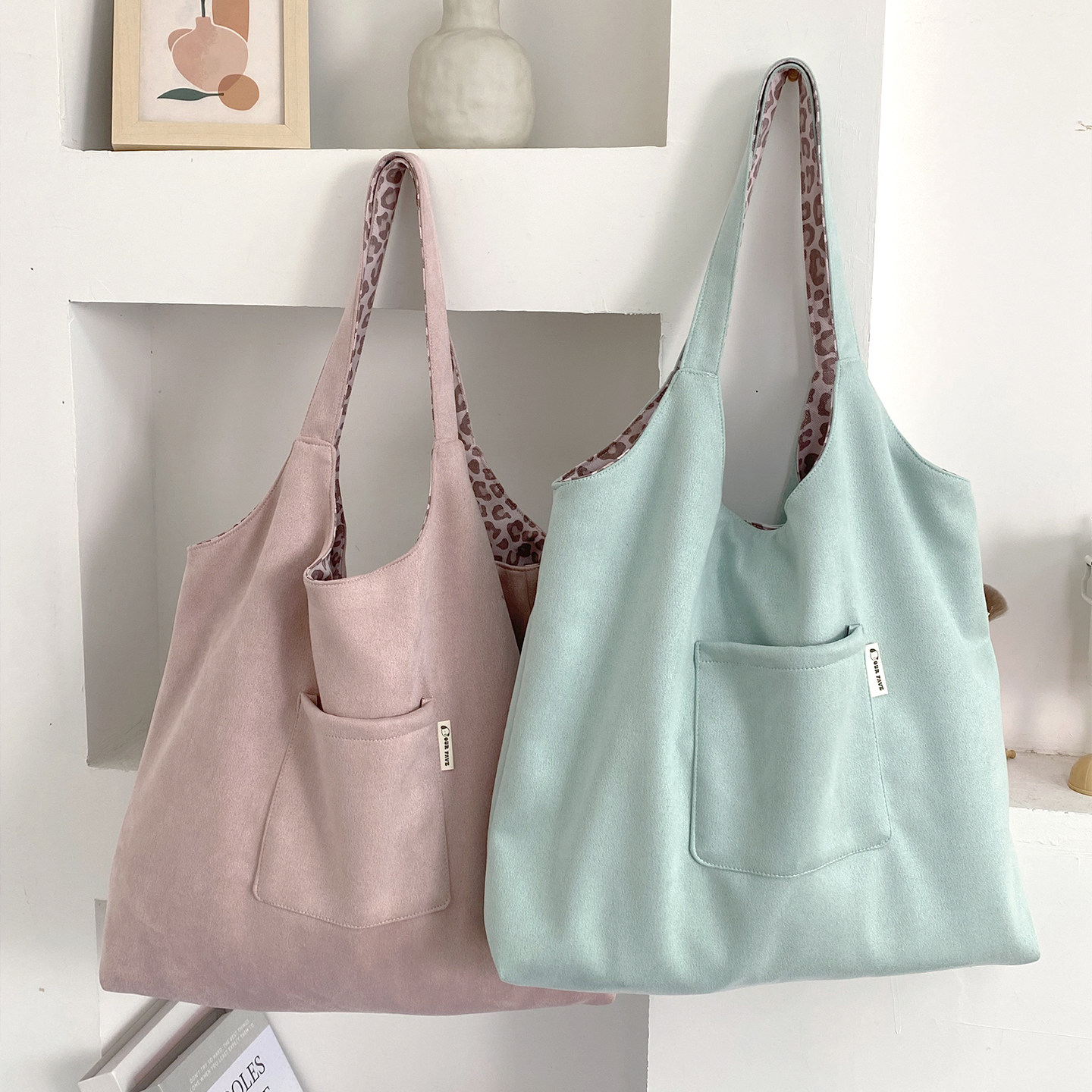 秋款复古豹纹撞色通勤单肩包粉色韩版双面包小清新托特包麂皮绒包,淘宝优惠券,粉丝福利购,淘宝优惠卷