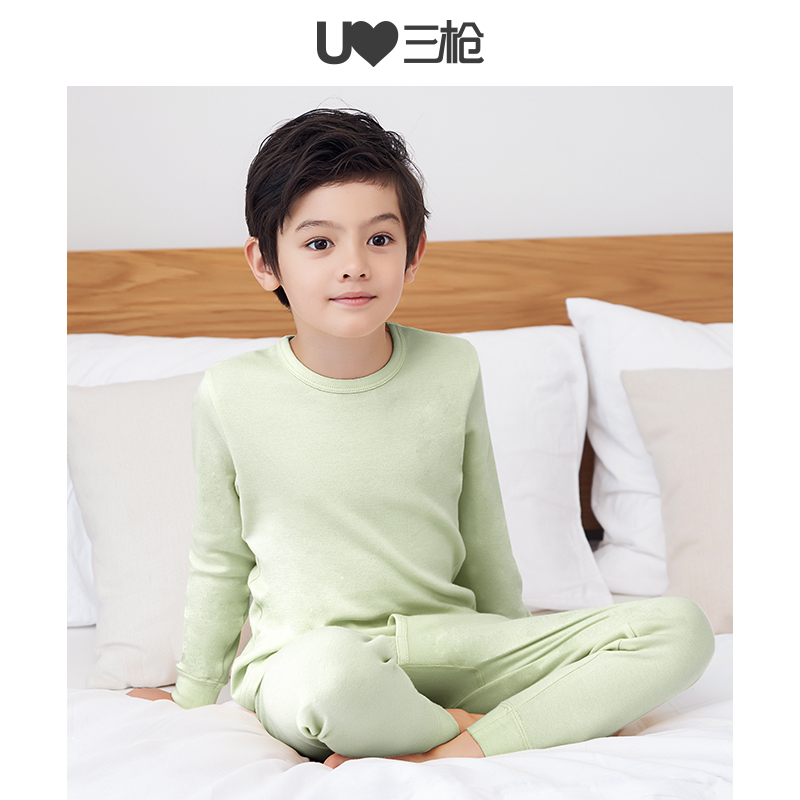 三枪官方旗舰店三枪内衣薄款秋冬圆领儿童舒肤软棉男童圆领长袖保暖男童内衣套装1