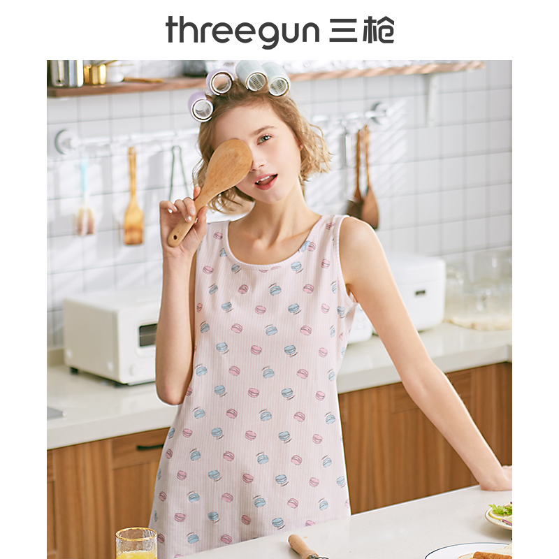 三枪官方旗舰店三枪睡裙女纯棉夏季可爱少女夏天无袖全棉女士背心居家薄睡衣裙0