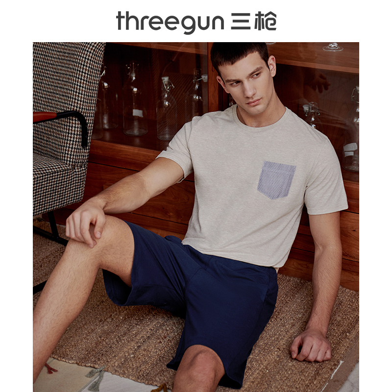 Three gun pajamas men's spring and summer sumur smooth leisure home mid waist loose Xinjiang cotton men's Home Shorts