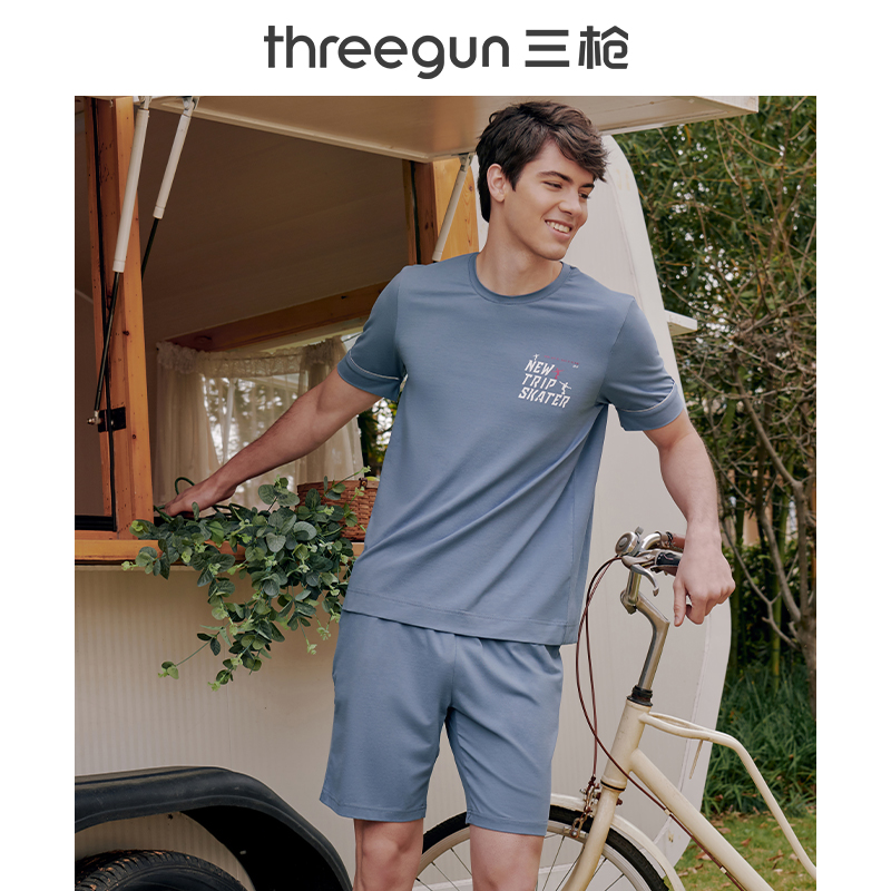 三枪官方旗舰店三枪男士睡衣李晨同款春夏弹力棉宽松休闲运动居家服套装家居服男1