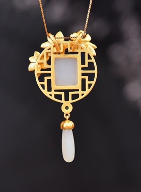 复古古风优雅气质银鎏金烧蓝吊坠