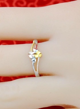 戒指女银电彩金戒指双心戒指简约时尚设计开口日韩气质银饰女士款