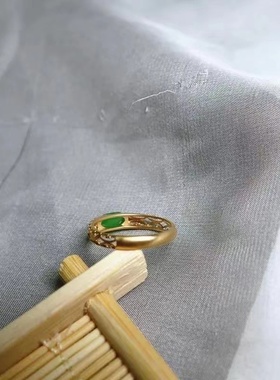 绿色戒指如意花纹指环女镶嵌复古
