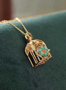 镶嵌玉石可打开古典高档百搭吊坠