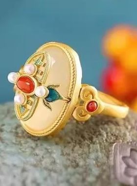 女士款宫廷风白玉珍珠戒指