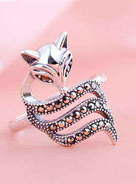 女款狐狸镀银活口戒指